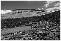 Mailekini Heaiu and Puukohola Heiau, Puukohola Heiau National Historic Site. Big Island, Hawaii, USA (black and white)