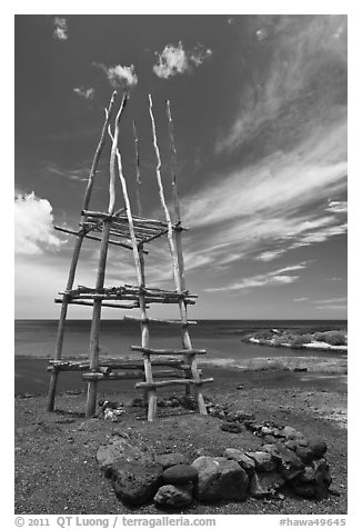 Altar, Puukohola Heiau National Historic Site. Big Island, Hawaii, USA (black and white)