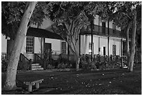 Historic building at night. Lahaina, Maui, Hawaii, USA ( black and white)