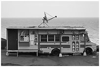 Reconverted school bus, Kahakuloa. Maui, Hawaii, USA (black and white)