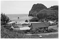 Kahakuloa village and Kahakuloa Bay. Maui, Hawaii, USA ( black and white)