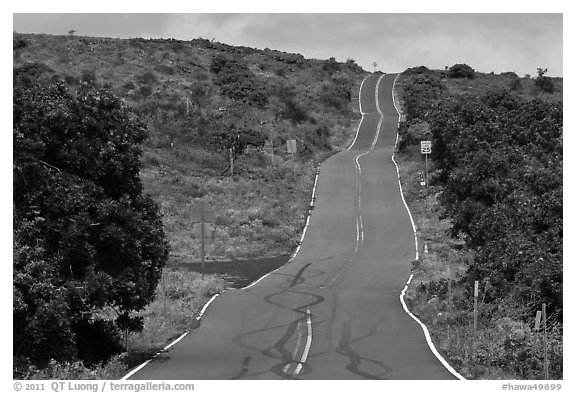 Rough road south of island. Maui, Hawaii, USA (black and white)