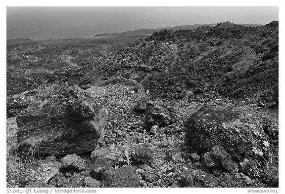 Kanalo natural area reserve and ocean. Maui, Hawaii, USA (black and white)