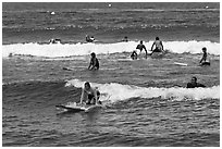 Group of surfers. Lahaina, Maui, Hawaii, USA (black and white)