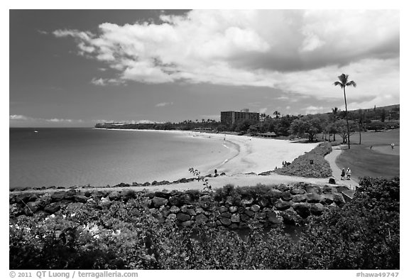 Beach and golf course, Kaanapali. Lahaina, Maui, Hawaii, USA (black and white)