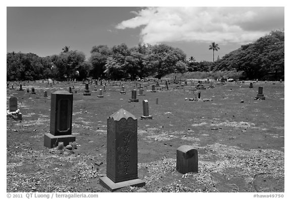Japanese cemetery. Lahaina, Maui, Hawaii, USA (black and white)