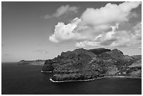 Aerial view of coastline near Lihue. Kauai island, Hawaii, USA (black and white)