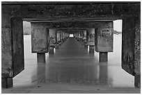 Below Hanalei Pier, dawn. Kauai island, Hawaii, USA ( black and white)