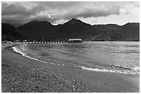 Beach and Bay, Hanalei. Kauai island, Hawaii, USA ( black and white)