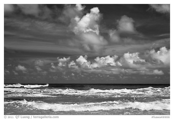 Surf and clouds near Kilauea Point. Kauai island, Hawaii, USA (black and white)