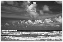 Surf and clouds near Kilauea Point. Kauai island, Hawaii, USA ( black and white)