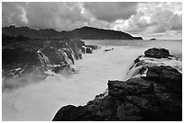 Trench carved by surf in lava bench, Mokolea Peninsula. Kauai island, Hawaii, USA ( black and white)