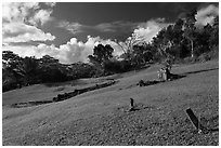 Chinese cemetery, Hanalei Valley. Kauai island, Hawaii, USA (black and white)