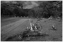 Chinese graves,  Hanalei Valley. Kauai island, Hawaii, USA ( black and white)