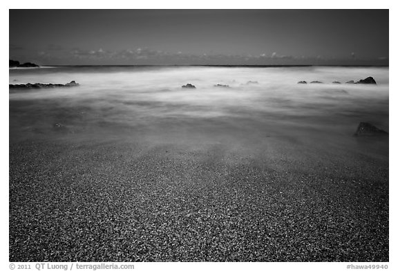 Multicolored glass and sand. Kauai island, Hawaii, USA (black and white)