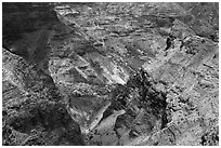 Waimea Canyon carved into tholeiitic and post-shield calc-alkaline lava. Kauai island, Hawaii, USA ( black and white)