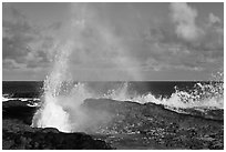 Spouting Horn and incoming surf. Kauai island, Hawaii, USA (black and white)