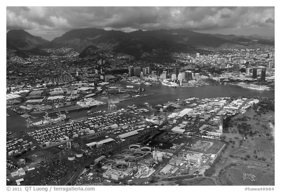 Aerial view of harbor. Honolulu, Oahu island, Hawaii, USA