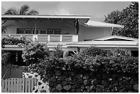 Residence with tropical flowers, Kailua-Kona. Hawaii, USA (black and white)