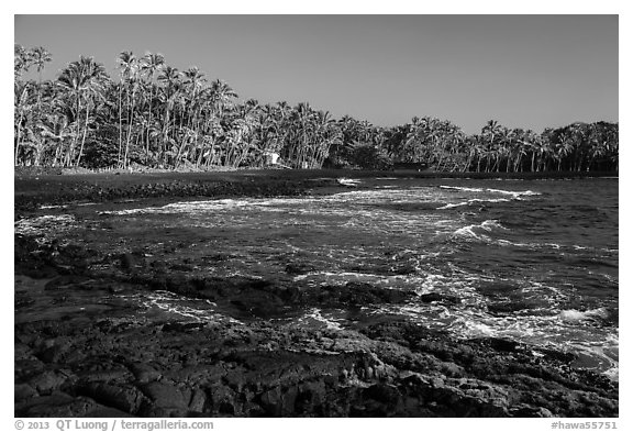 Punaluu beach. Big Island, Hawaii, USA (black and white)