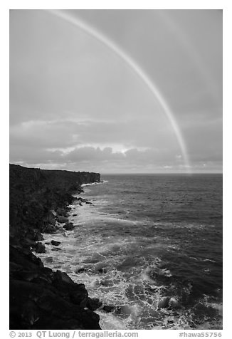 Volcanic coastline and double rainbow. Big Island, Hawaii, USA