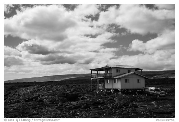 House built over fresh lava fields. Big Island, Hawaii, USA