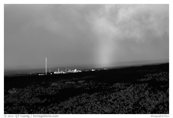 Mauna Loa Observatory and rainbow. Big Island, Hawaii, USA (black and white)