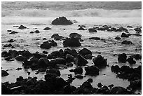 Volcanic rocks and surf, Pohoiki. Big Island, Hawaii, USA ( black and white)