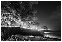 Waterfront at night, Kailua-Kona. Hawaii, USA (black and white)