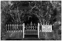 Gate of Mokuaikaua church at night, Kailua-Kona. Hawaii, USA (black and white)