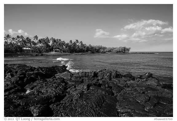 Hardened lava coastline, Kiholo Bay. Big Island, Hawaii, USA (black and white)