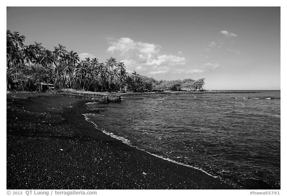 Black sand beach, Kiholo Bay. Big Island, Hawaii, USA (black and white)