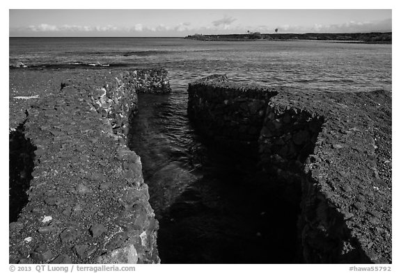 Walled stream flowing into Kiholo Bay. Big Island, Hawaii, USA