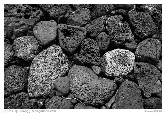 Detail of rock wall, Kaloko-Honokohau National Historical Park. Hawaii, USA (black and white)