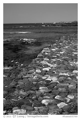 Kuapa (rock wall), Kaloko-Honokohau National Historical Park. Hawaii, USA (black and white)