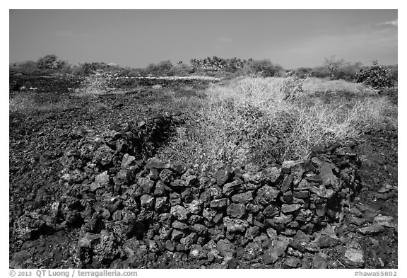 Ancient rock enclosures, Kaloko-Honokohau National Historical Park. Hawaii, USA (black and white)