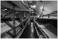 Sleeping bunks, USS Bowfin submarine, Pearl Harbor. Oahu island, Hawaii, USA ( black and white)