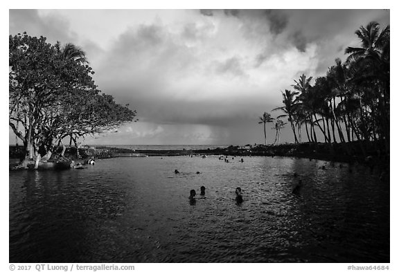 Pohoiki Hot Spring, Ahalanui County Beach Park. Big Island, Hawaii, USA (black and white)