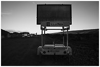 Sign and gate on emergency road, Kalapana. Big Island, Hawaii, USA ( black and white)