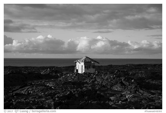 Lone house on the lava field, Kalapana. Big Island, Hawaii, USA (black and white)