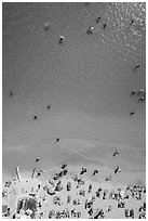 Aerial view of ocean water and beach shore looking down, Kuhio Beach. Waikiki, Honolulu, Oahu island, Hawaii, USA ( black and white)