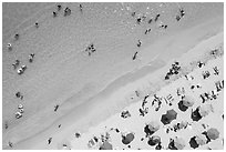 Aerial view of clear waters and beach looking down, Kuhio Beach, Waikiki. Waikiki, Honolulu, Oahu island, Hawaii, USA ( black and white)