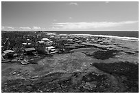 Aerial view of Kapoho tidepools and houses. Big Island, Hawaii, USA ( black and white)