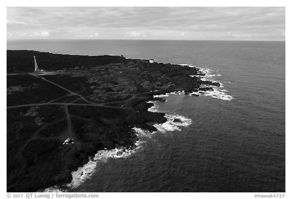 Aerial view of Cape Kumukahi. Big Island, Hawaii, USA (black and white)