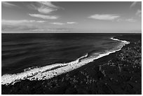 Aerial view of Kaimu Beach. Big Island, Hawaii, USA ( black and white)