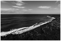 Aerial view of Kaimu Beach. Big Island, Hawaii, USA ( black and white)