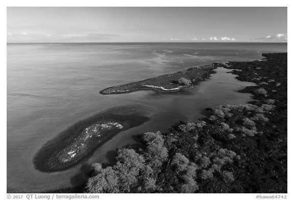 Aerial view of Kiholo Bay islets. Big Island, Hawaii, USA (black and white)