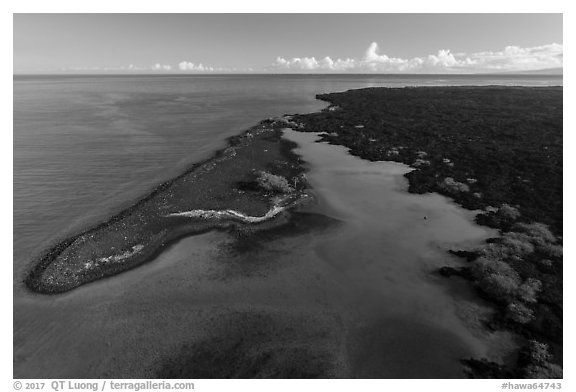 Aerial view of Kiholo Bay. Big Island, Hawaii, USA (black and white)