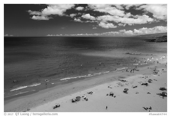 Aerial view of Hapuna Beach. Big Island, Hawaii, USA (black and white)