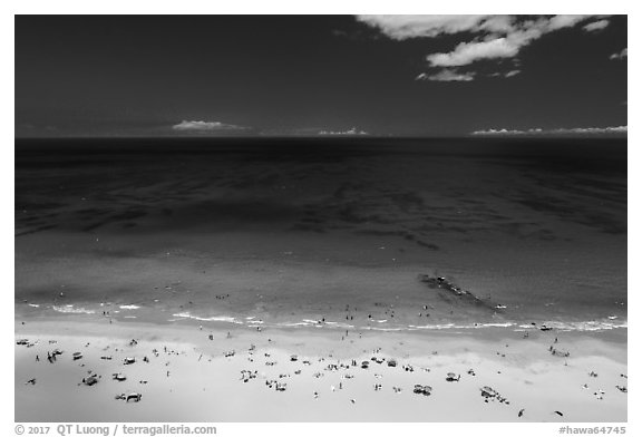 Aerial view of Hapuna Beach and Ocean. Big Island, Hawaii, USA (black and white)